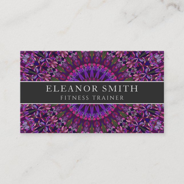 Purple Colorful Floral Mandala Business Card (Front)