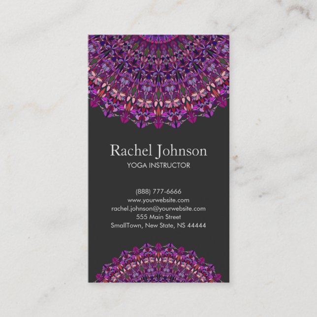 Purple Colorful Floral Mandala Business Card (Front)