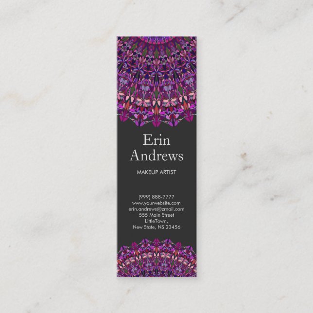 Purple Colorful Floral Mandala Mini Business Card (Front)