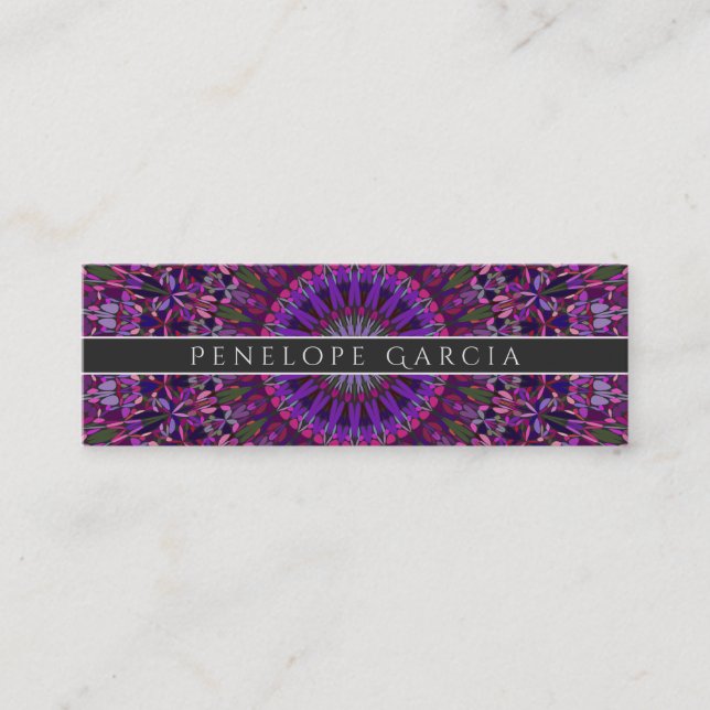 Purple Colorful Floral Mandala Mini Business Card (Front)