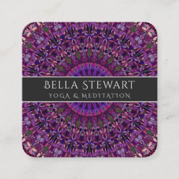 Purple Colorful Floral Mandala Square Business Card by ZyddArt at Zazzle