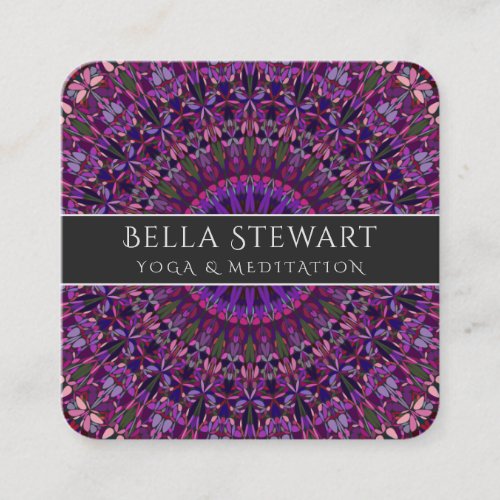 Purple Colorful Floral Mandala Square Business Card