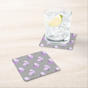 Purple Colorful Flower Botanical Easter Egg Style Square Paper Coaster