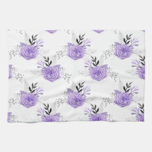 Purple Colorful Flower Botanical Floral Kitchen Towel