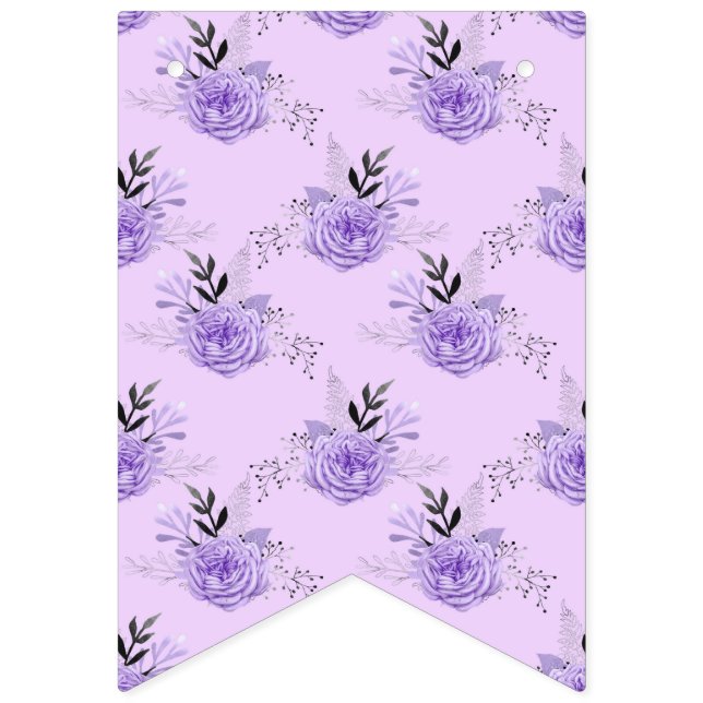 Purple Colorful Flower Botanical Floral Pattern Bunting Flags (First Flag)