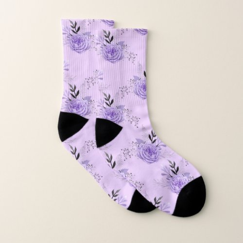 Purple Colorful Flower Botanical Floral Pattern Socks