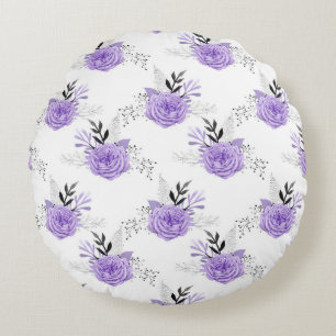 Purple Colorful Flower Botanical Floral Round Pillow