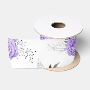 Purple Colorful Flower Botanical Floral Satin Ribbon