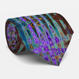 Purple Colorful Groovy Abstract Retro Atomic Waves Neck Tie