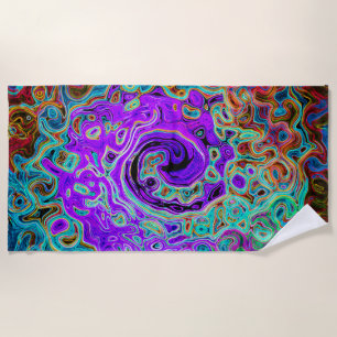 Purple Colorful Groovy Abstract Retro Liquid Swirl Beach Towel