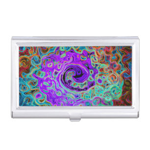 Purple Colorful Groovy Abstract Retro Liquid Swirl Business Card Case