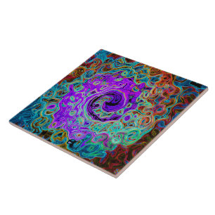 Purple Colorful Groovy Abstract Retro Liquid Swirl Ceramic Tile