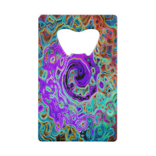 Purple Colorful Groovy Abstract Retro Liquid Swirl Credit Card Bottle Opener
