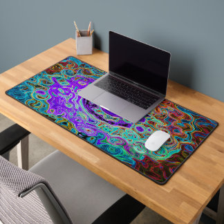 Purple Colorful Groovy Abstract Retro Liquid Swirl Desk Mat
