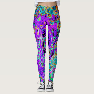 Purple Colorful Groovy Abstract Retro Liquid Swirl Leggings