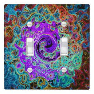 Purple Colorful Groovy Abstract Retro Liquid Swirl Light Switch Cover