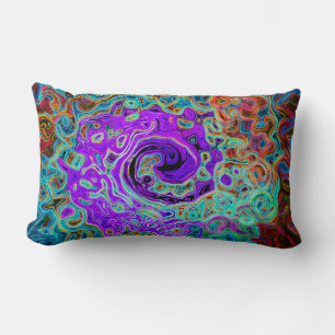 Purple Colorful Groovy Abstract Retro Liquid Swirl Lumbar Pillow