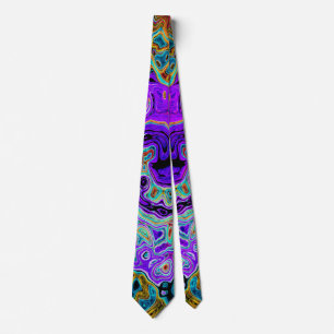 Purple Colorful Groovy Abstract Retro Liquid Swirl Neck Tie