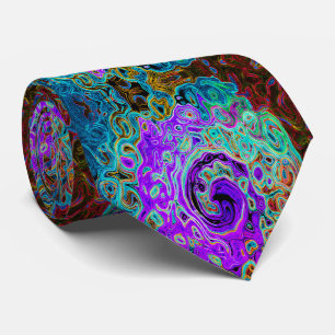Purple Colorful Groovy Abstract Retro Liquid Swirl Neck Tie