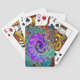 Purple Colorful Groovy Abstract Retro Liquid Swirl Poker Cards