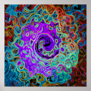 Purple Colorful Groovy Abstract Retro Liquid Swirl Poster