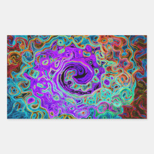 Purple Colorful Groovy Abstract Retro Liquid Swirl Rectangular Sticker