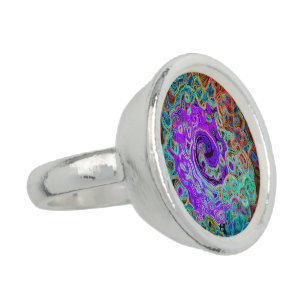 Purple Colorful Groovy Abstract Retro Liquid Swirl Ring
