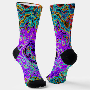 Purple Colorful Groovy Abstract Retro Liquid Swirl Socks