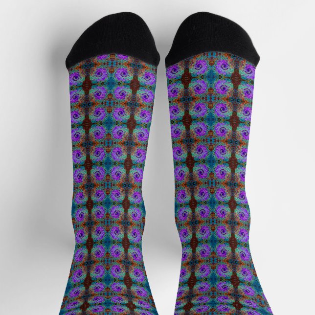 Purple Colorful Groovy Abstract Retro Liquid Swirl Socks (Top)