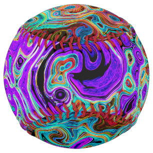 Purple Colorful Groovy Abstract Retro Liquid Swirl Softball
