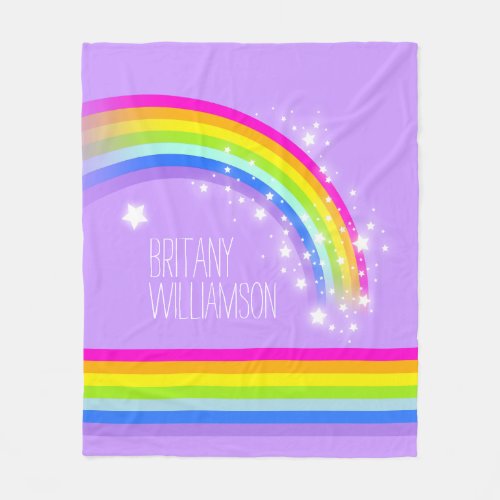 Purple colorful name rainbow stars fleece blanket