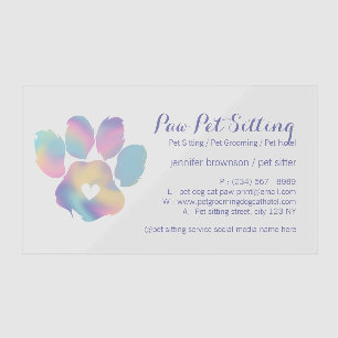 Purple Colorful Pet Sitter Grooming Paw Clear Business Cards