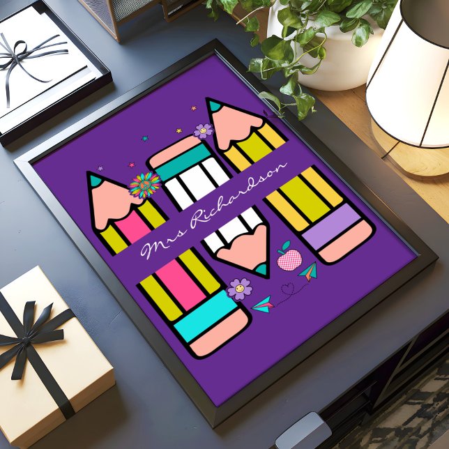 Purple Colorful Teacher Cartoon Pencil Poster (Creator Uploaded)
