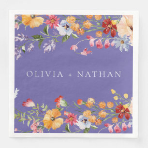 Purple Colorful Watercolor Wildflowers Wedding Paper Dinner Napkins