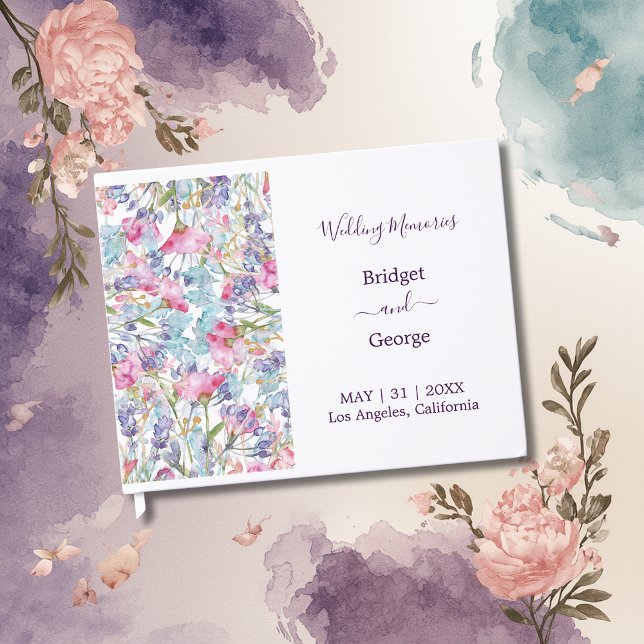 purple colorful wildflower greenery wedding guest book (Creator Uploaded)