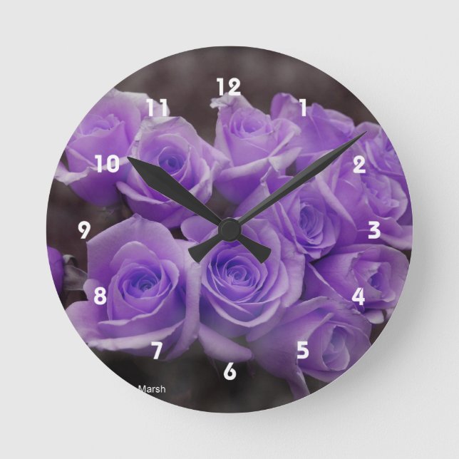 Purple colorized rose bunch round clock (Front)
