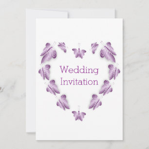 Purple Coloured Butterflies Design Wedding Invitation