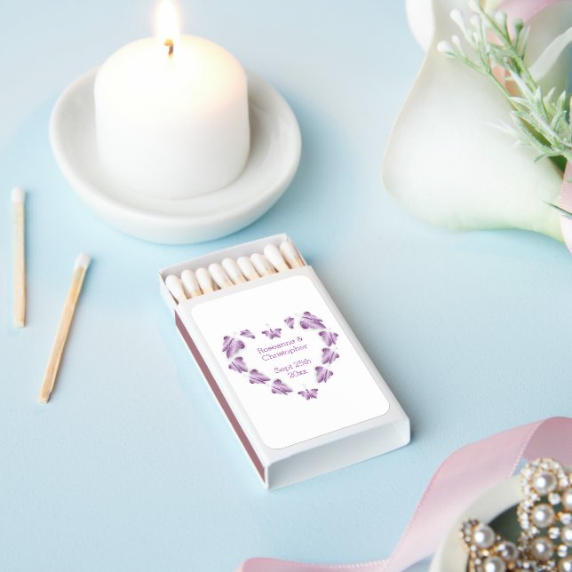 Purple Coloured Butterflies Design Wedding Matchboxes (Insitu)