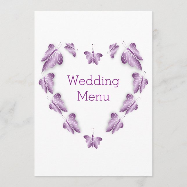 Purple Coloured Butterflies Design Wedding Menu (Front)