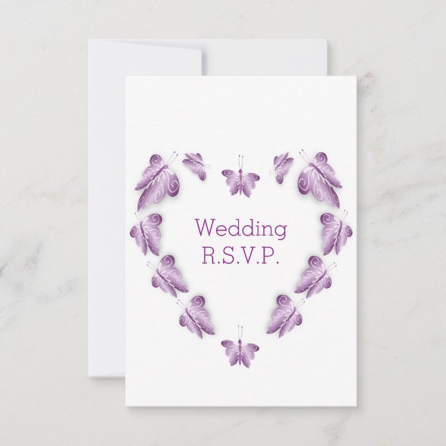 Purple Coloured Butterflies Design Wedding RSVP Card (Front)