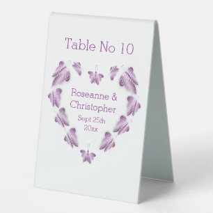 Purple Coloured Butterflies Design Wedding Table Tent