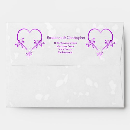 Purple Coloured Dragonfly Heart Design Wedding Envelope