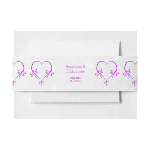 Purple Coloured Dragonfly Heart Design Wedding Invitation Belly Band