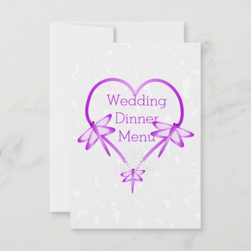 Purple Coloured Dragonfly Heart Wedding Dinner Invitation