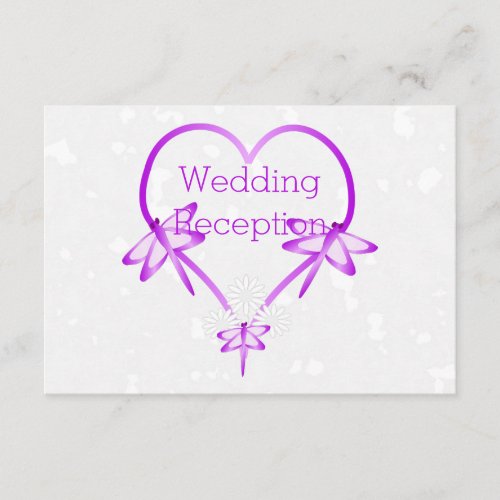 Purple Coloured Dragonfly Heart Wedding Reception Enclosure Card