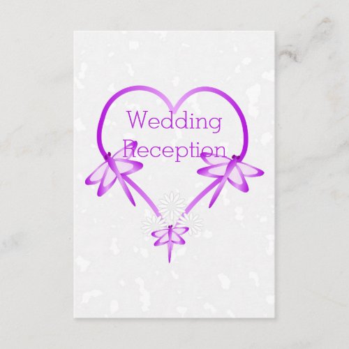 Purple Coloured Dragonfly Heart Wedding Reception Enclosure Card