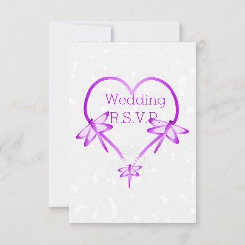 Purple Coloured Dragonfly Heart Wedding RSVP