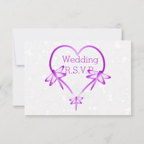 Purple Coloured Dragonfly Heart Wedding RSVP