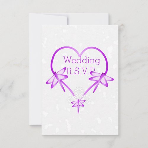 Purple Coloured Dragonfly Heart Wedding RSVP Invitation