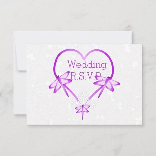 Purple Coloured Dragonfly Heart Wedding RSVP Invitation